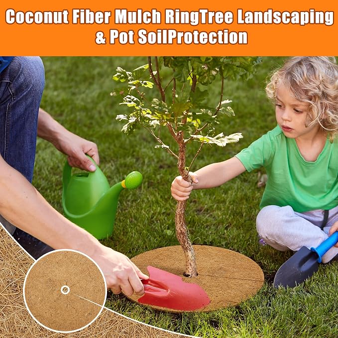 Coco Coir Mulch for Landscaping, 11.8 Inch Coconut Liners for Planters, 6 Pcs Coconut Fiber Tree Ring, Plant Covers from Animals,Dirt and Tree Protectors