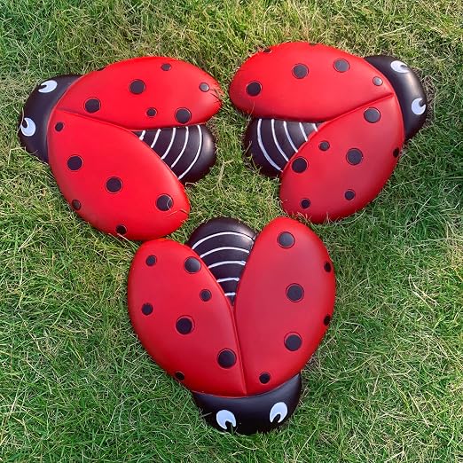 Set of 3 Ladybug Stepping Stones Outdoor, Garden Decorations for Patio Pathway Walkway, Decorative Stone Yard Decor for Flower Beds & Door Garden
