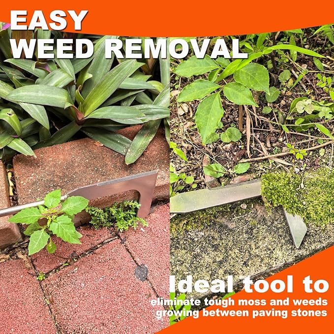 Crack Weeder Crevice Weeding Tool Manual Weeder Patio Crack Weeder Tool with Ergonomic Handle – Stainless Steel Weed Puller for Sidewalk Garden Patio Lawn Rust Resistant