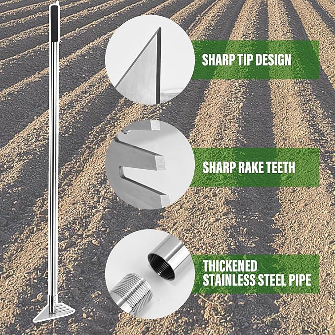 BARAYSTUS Garden Hoe Tool and Weeder, 56 Inch Ergonomic Long Handle Cultivator with Sharp Stainless Steel Blade, Heavy Duty Garden Hand Tiller for Weeding, Digging, Loosening Soil,Removing Moss