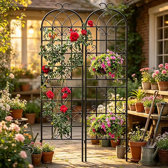 2 Pack 87x20in Garden Trellises, Butterfly Black Metal Coated Rustproof Trellis for Climbing Plants Outdoor, Roses, Vegetables, Vines, Cucumbers