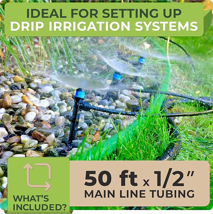 Carpathen 50 FT 1/2 Irrigation Tubing Mainline - Flexible Drip Irrigation Tubing Perfect for Push-To-Connect Garden Irrigation System, or as Blank Distribution Hose for Any Gardening Project