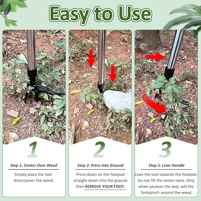 Weed Puller Tool, Stand Up Weed Remover Tool with Long Handle, 4 Claw Steel Head Weeder Tool with 4-Sectioal Pole Design, Garden Hand Weeding Tool, Smoothly Remove Weeds Without Kneeling