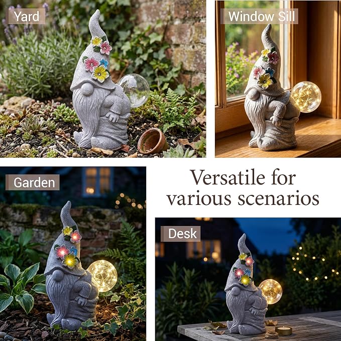 Solar Funny Garden Gnome Statue: Outdoor Lights Decorations | Waterproof Resin Sculpture,Yard Lawn Porch Balcony Patio Home Decor,Birthday Gifts for Mom Women Grandma