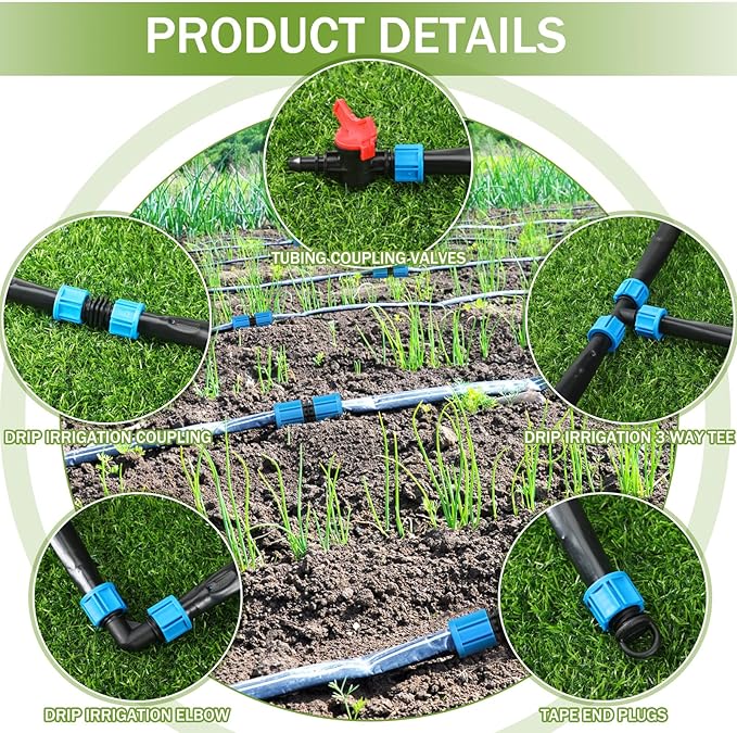Tondiamo 500 ft 5/8 Inch Drip Tape Irrigation Tubing Kit 16 Mil 6" Spacing Hose Garden Landscape Irrigation System Automatic Equipment for Farms