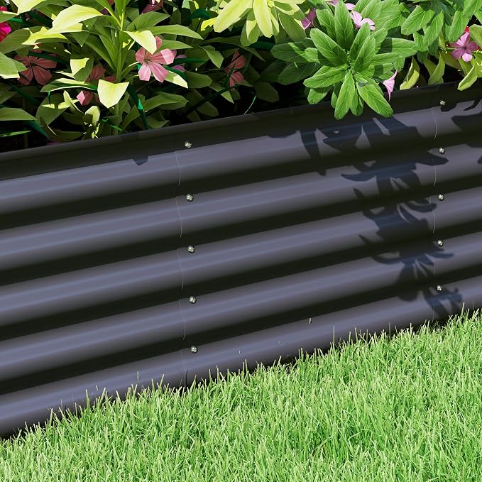 Outsunny 8' x 2' x 1.4' Galvanized Raised Garden Bed Kit, Outdoor Metal Elevated Planter Box with Safety Edging, Easy DIY Stock Tank for Growing Flowers, Herbs & Vegetables, Dark Gray
