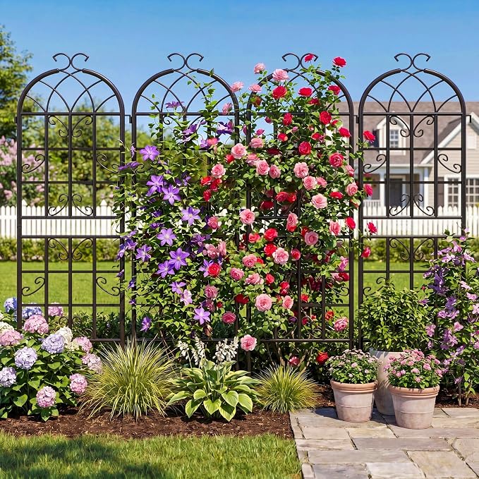 4 Pack Garden Trellis for Climbing Plants Outdoor, 71"H x 20"W Rust-Resistant Metal Plant Support for Rose, Vine, Cucumber & Clematis, Decorative Scrollwork Trellis for Yard, Lawn or Wall Decor