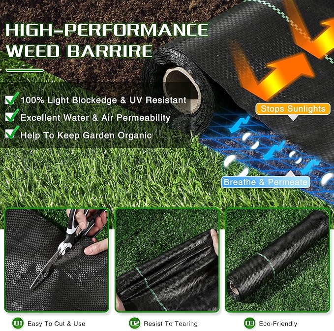Weed Barrier Landscape Fabric Heavy Duty, 2.6FT x 200FT Thicken Garden Blocker Fabric Weed Mats, Weed Control Garden Cloth, Woven Geotextile Fabric for Garden Beds, Underlayment, Commercial Driveway