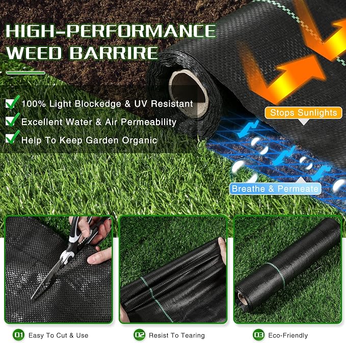 Weed Barrier Landscape Fabric Heavy Duty, 2.6FT x 300FT Thicken Garden Blocker Fabric Weed Mats, Weed Control Garden Cloth, Woven Geotextile Fabric for Garden Beds, Underlayment, Commercial Driveway