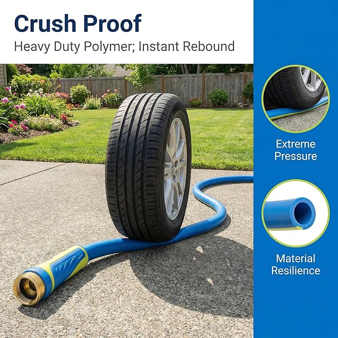 PremiumPro 25FT 5/8" Heavy Duty Reinforced Garden Hose, Large Flow,600 PSI Burst Pressure, Four Layer Hybrid Polymer Anti Kink with 360 Swivel Brass Connectors and handle for yard,washing & irrigation