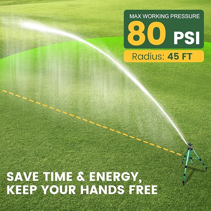 Sprinklers for Yard, 2026 Heavy-Duty Lawn Sprinkler Impact Sprinkler on Spike Tripod Base with 360° Large Area Irrigation with Extension Legs to Adjust Height Irrigation System for Garden Lawn-Green