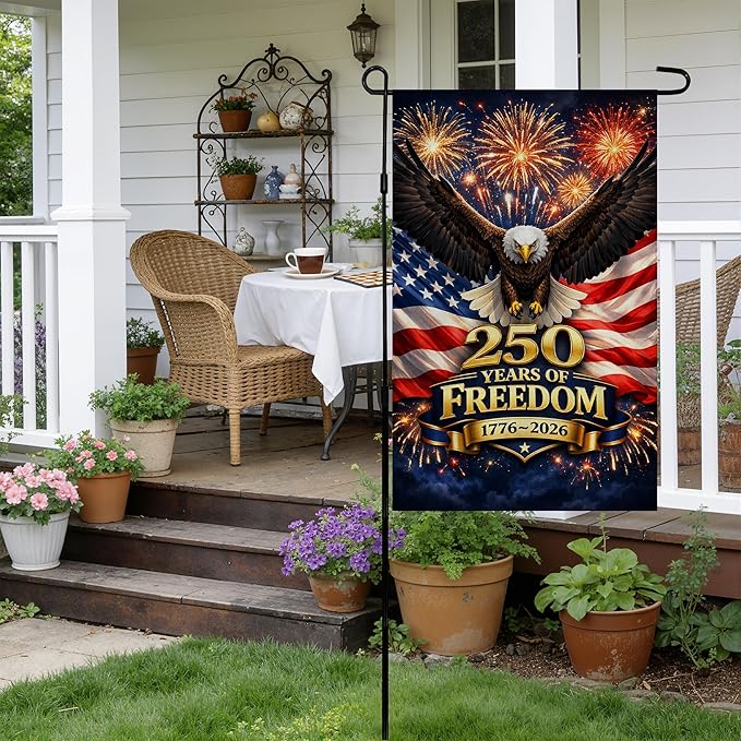 4th of July Decorations - 250th Anniversary Garden Flag | 250 Years of Freedom 1776-2026 Merchandise Double Sided Patriotic Banner, Fourth of July Decor for Garden Yard Porch Patio Lawn Outdoor Outside Accessories