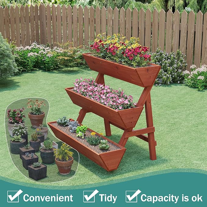 viewcare Raised Garden Bed, 3 Tier Vertical Garden Planter for Indoor & Outdoor, Raised Planter Box with Legs, Garden Planter Box for Flowers/Vegetables/Plants
