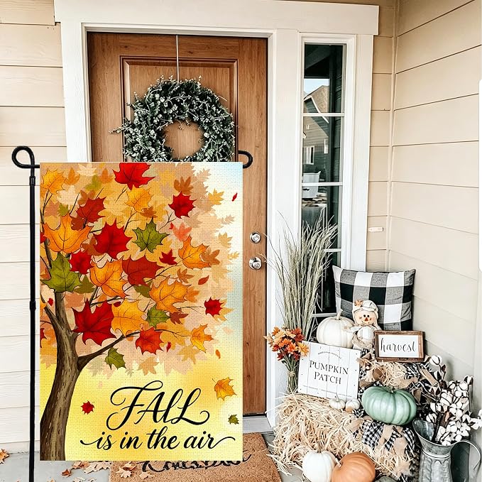 Fall Garden Flag 12x18 Inch, Double Sided Autumn Tree Maple Leaves Burlap Flag for Yard Outdoor Decoration