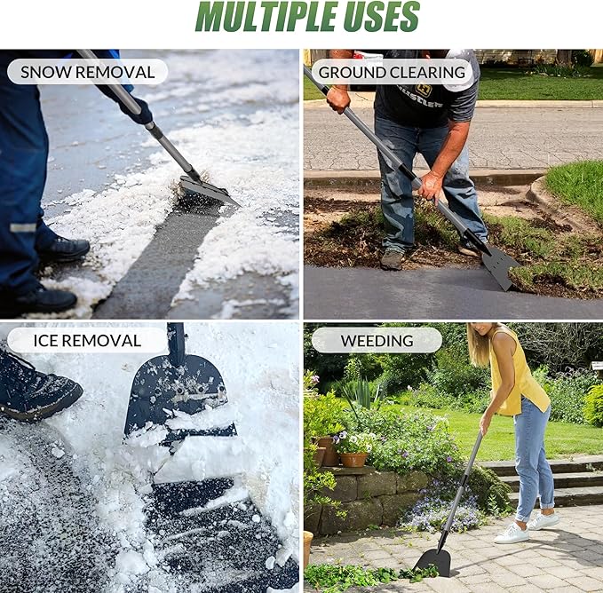 Walensee Flat Shovel, Heavy Duty Floor Scraper Long Handle for Weeding, Moss Removal, Lawn Edging & Outdoor Cleaning, Metal Garden Cleaning Shovel Scraper for Patio, Driveway, Sidewalk, Yard