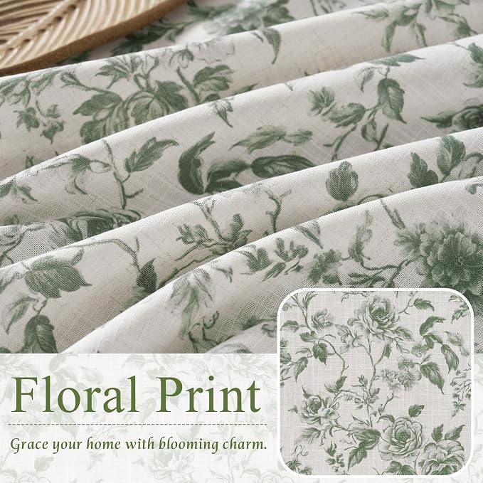 StangH Sage Green Kitchen Curtains 36 Inches, Shabby Chic Peony Floral Pinch Pleated Cafe Drapes, Light Filtering Small Window Tiers for Cottagecore Home Decor, W26xL36, 2 Panels