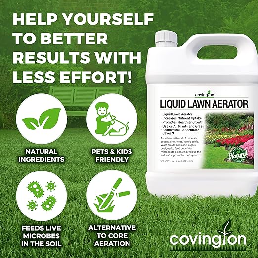 Covington Liquid Lawn Aerator (32oz) – Soil Conditioner & Softener for Lawns & Gardens – Loosens Clay & Compacted Soil for Better Water & Nutrient Absorption – Liquid Aeration Concentrate, Made in USA