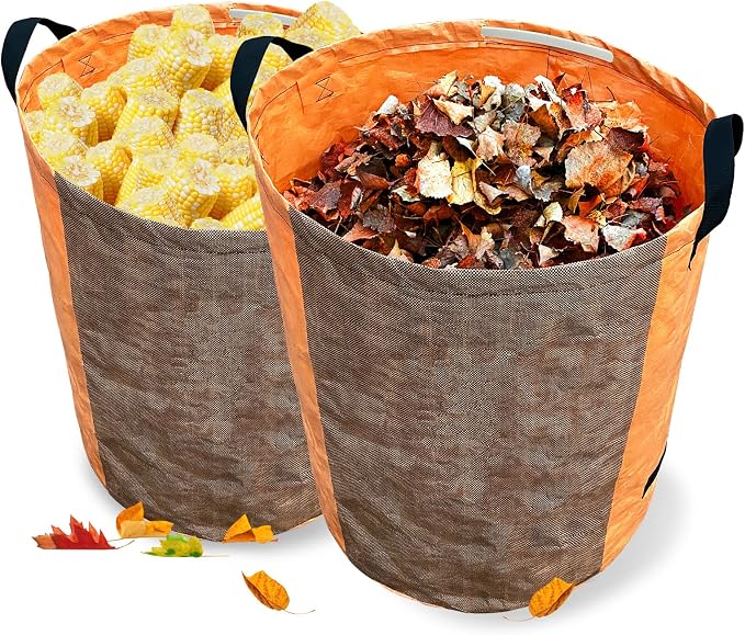 STARPYNG Orange PE Woven Leaf Bag (D26, H30 inch) for Garden Waste, Yard Leaves, and Outdoor Debris - Large Capacity, Durable, Reusable with Handles (1-Pack)