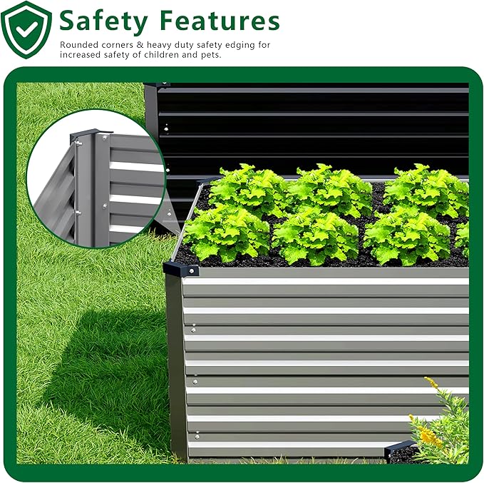 DIIYIV Galvanized Raised Garden Bed Kit Outdoor Patio,12x4x2ft Large Rectangular Metal Planter Boxes,Deep Root Box Planter for Gardening,Vegetables,Flowers,Herbs-Silver