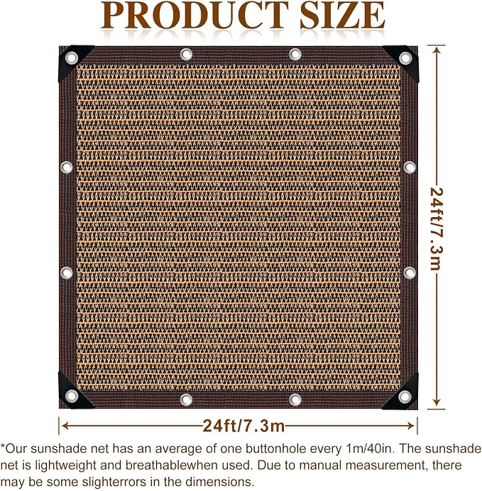 Shade Cloth,80% Sunblock Net with Metal Grommets and Reinforced Edges,Garden Sun Shade Netting,Used in Courtyards,Balconies,Carports,Greenhouse, Plants Growing,Chicken Coop Patios etc.24x24FT