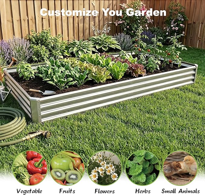 8x4x1ft (2 Pack) Raised Garden Bed Kit, Galvanized Planter Box Outdoor, Metal Raised Garden Beds for Flower,Vegetables, Herb,Sliver