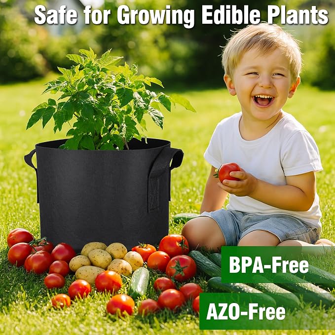 12-Pack 20 Gallon Grow Bags, Heavy Duty Fabric Pots with Handles, Reusable Plant Bags for Vegetable, Herbs & Flowers, BPA-Free, Breathable, Durable