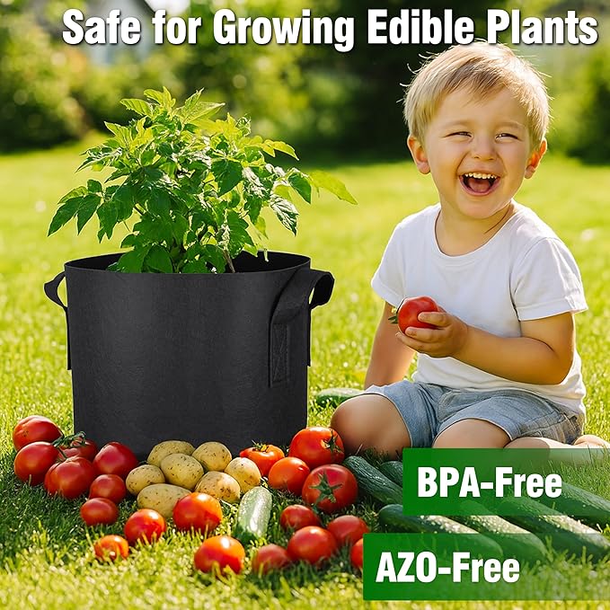 12-Pack 10 Gallon Grow Bags, Heavy Duty Fabric Pots with Handles, Reusable Plant Bags for Vegetable, Herbs & Flowers, BPA-Free, Breathable, Durable