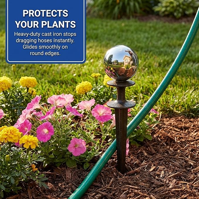 Lulu Decor, Garden Silver Gazing Ball Hose Guide, Set of 2 Strong and Decorative Hose Guide that Protects Your Plants While Providing Elegance to Your Garden