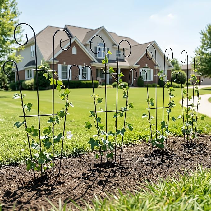 Thealyn 4 Pack 32 Inch Plant Trellis for Potted Plants, Metal Garden Trellis for Climbing Plants, Indoor Outdoor Decorative Vine Support for Pots, Wave Shape, Black