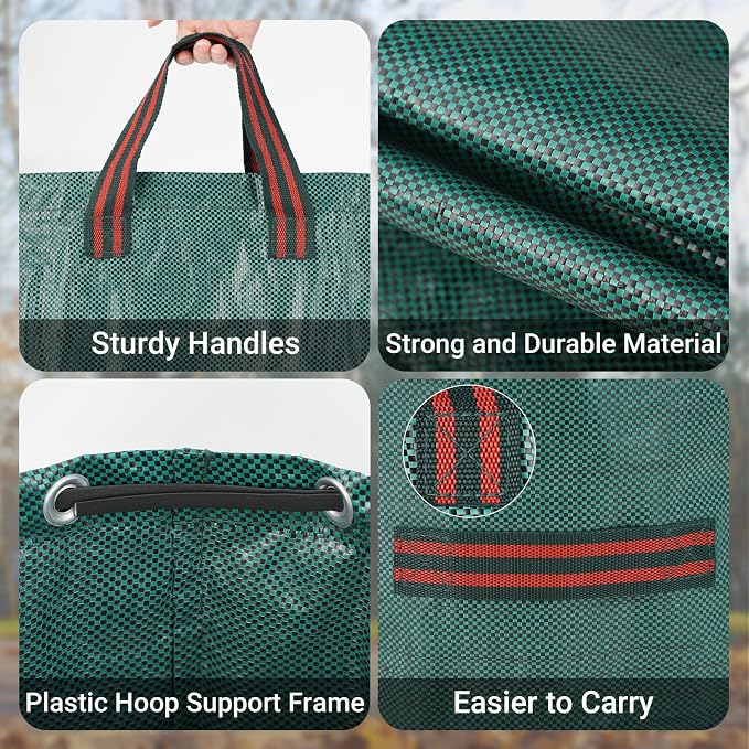 Velway Reusable Yard Waste Bags -132 Gallon 2-Pack Extra Large Heavy Duty Garden Leaf Bags with 4 Reinforced Handles, Standable Collapsible Lawn Bags with Plastic Ring for Leaves, Grass & Debris