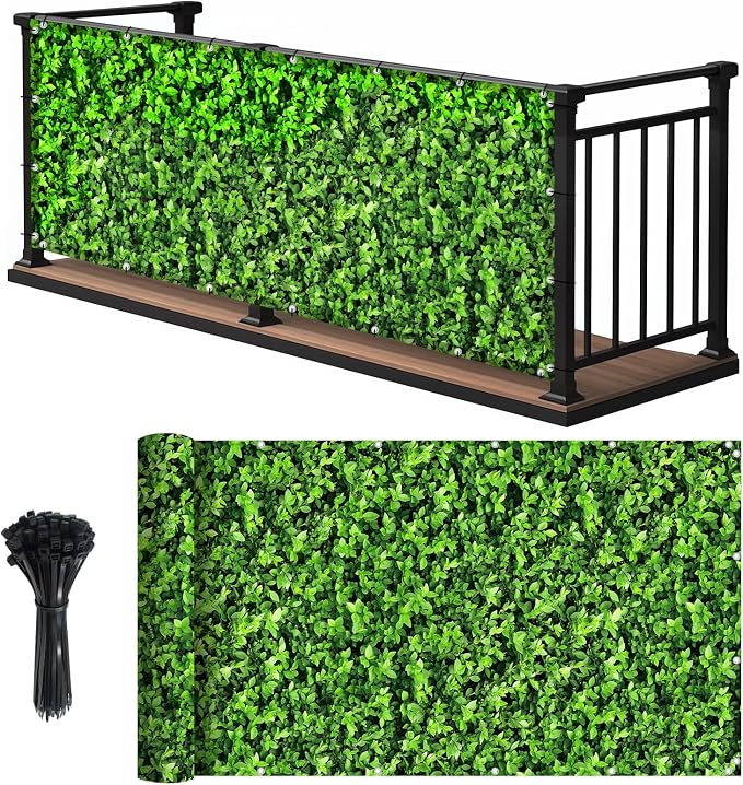 Shade&Beyond 3' X 6' Privacy Fence Screen Customized 450 GSM PVC Printed Privacy Fence with Zip Ties for Courtyards, Pools, Balconies-Green Leaves