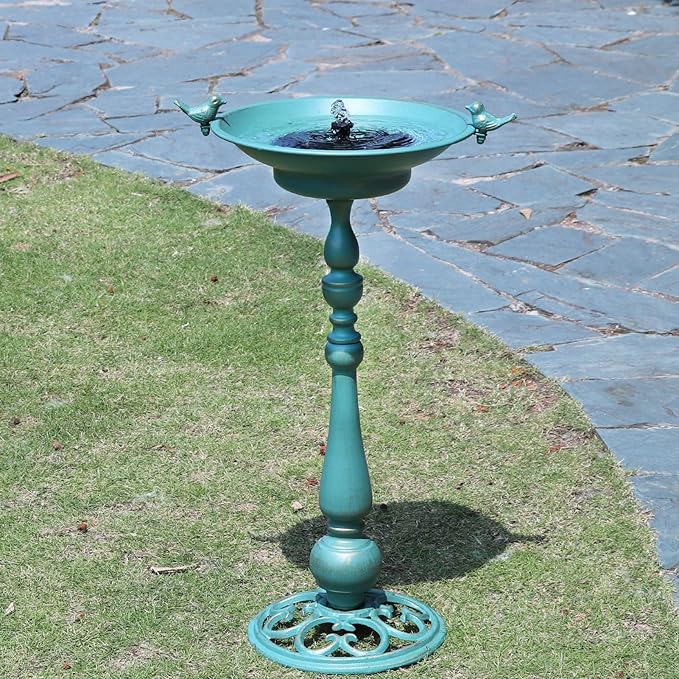 26.6" H Solar Bird Bath, Cast Iron Bird Bath and Solar Fountain, Outdoor Metal Bird Bath Bowl for Outdoors,Patio Yard Lawn Decor