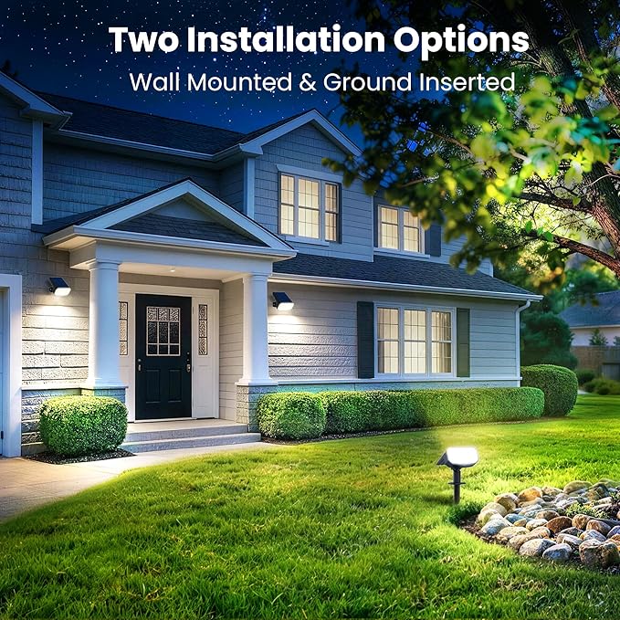 JEJOT Solar Lights Outdoor Waterproof IP65, Super Bright LED, Cool Light 2 Lighting Modes Selectable, Solar Powered Yard Garden Solar Spot Lights for Outside Landscape Auto On/Off -2 Pack