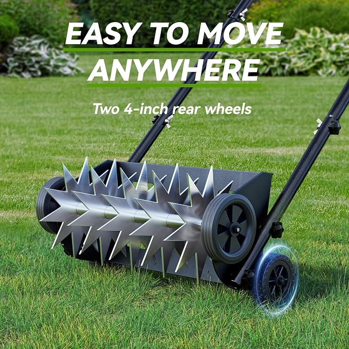 Lineware 18-Inch Lawn Aerator,Heavy Duty Push Spike Aerator with 4 Wheels,Aerator Lawn Tool with Steel Handle, Manual Aerator Lawn Tool with Foam Armrests, Suitable for Lawn, Garden and Yard | 18-Inch Lawn Aerator, Spike Aerator with 4 Wheels, Aerator ...