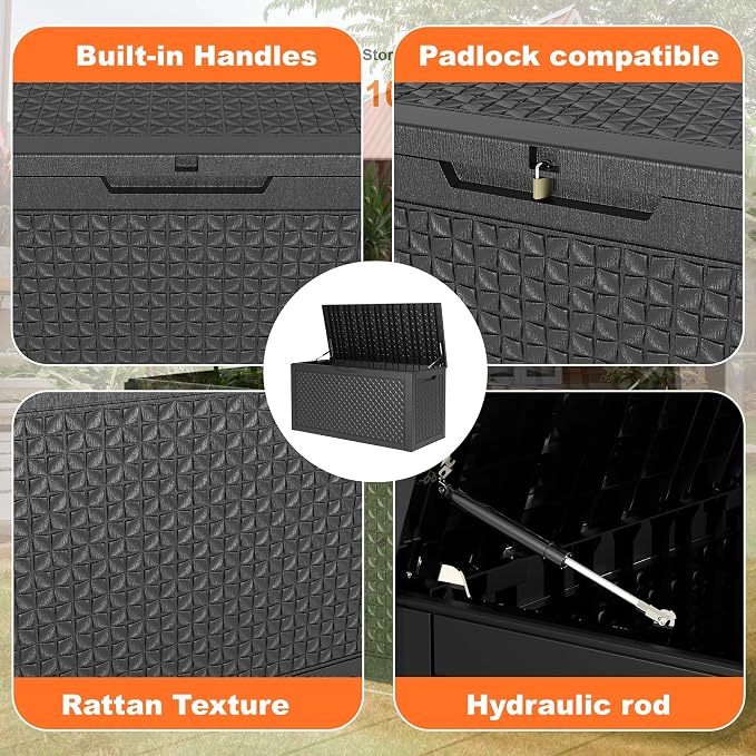 121 Gallon Waterproof Outdoor Storage Box,Resin Deck Box,Lockable Outside Storage Box Container for Patio Furniure,Garden,Pool Tools (121 Gallon,Black)