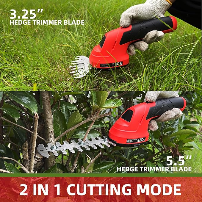Cordless Grass Shear & Shrubbery Trimmer 2 in 1 Handheld Electric Grass Trimmer Hedge Shears/Grass Cutter