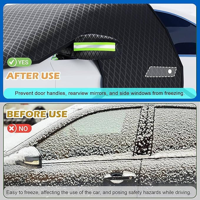 2PCS Windshield Snow Cover, Car Windshield Cover for Ice and Snow, Automotive Large Magnetic Windshield Frost Cover With Side Window and Mirror Protector in Winter, Suitable for Most Vehicle,Sedan,SUV