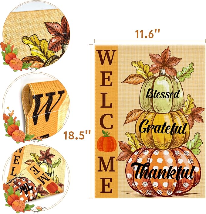 OHOME Fall Decorations for Home - Fall Garden Flag | Double-Side Autumn Decor for Outdoor Indoor Outside - Friendsgiving Welcome Backdrop Banner for Garden Porch Patio Lawn Yard,12x18 Inch