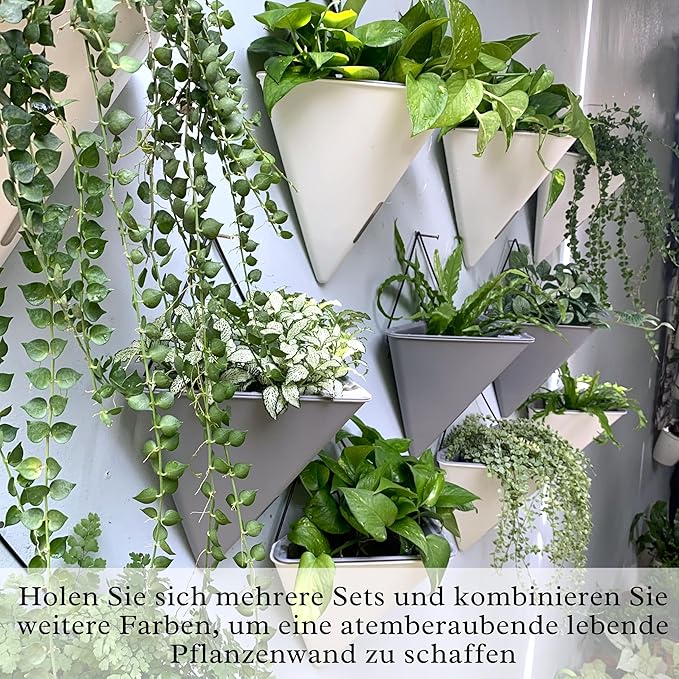 LaLaGreen Wall Planters for Indoor Plants - 2 Pack, 12 Inch Large Self Watering Black Geometric Hanging Flower Vase Vessel with Metal Hanger, Modern Stylish Wall Mounted Succulent Pot Holder Decor