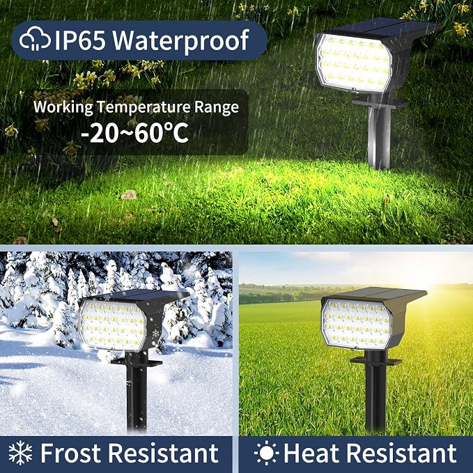 Solar Spot Lights Outdoor 6 Pack, [52 LED/ 6 Lighting Modes] Solar Lights Outdoor Waterproof IP65 Dusk to Dawn Solar Powered Landscape Spotlights for Outside Yard Garden Pathway Lawn