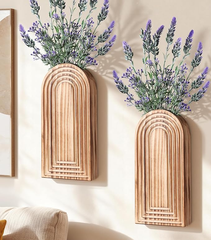 Wooden Wall Vase Set of 2, Wall Hanging Planter Modern Farmhouse Wall Decor for Boho Wall Decor for Indoor Entryway Hallway Bathroom Living Room Dining Room