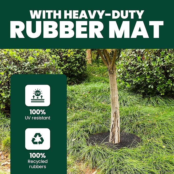 24-inch Heavy Duty Reversible Mulch Ring Tree Protector Rubber Mat for Tree Protection – Natural Look Weed Preventer Ring with Easy Installation - (Reversible)