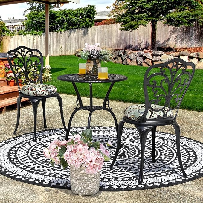 DYTXIII Set of 2 Outdoor Round Chair Cushions 15"x15"x4" with Ties, Water Repellent Tufted Bistro Seat Cushions, Thick Patio Chair Pads for Bar Stool, Garden & Dining Furniture - Paisley Lightcyan