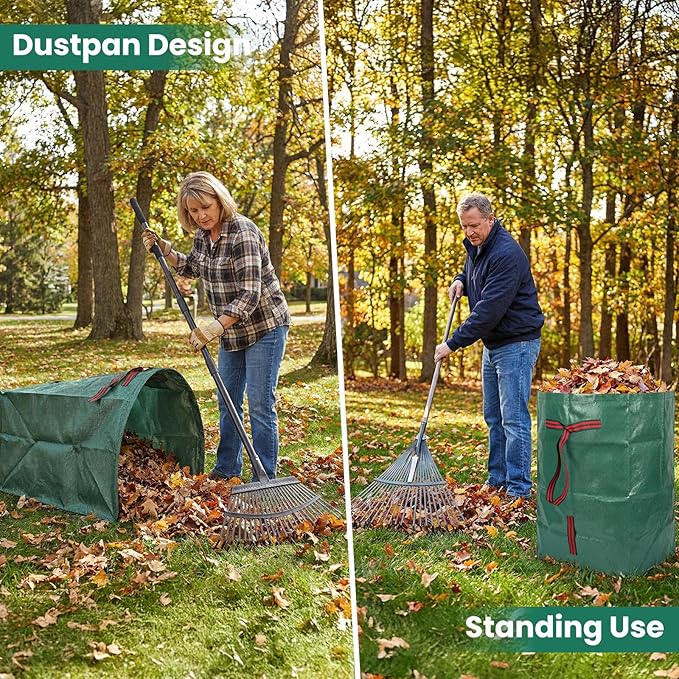 53 Gallon Yard Bags, 2-Pack Reusable Yard Waste Bags, Dustpan Design Leaf Bags for Yard Waste, Grass, Lawn Trash