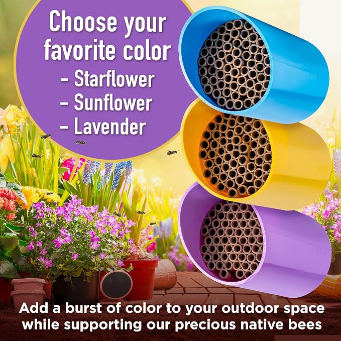 Rivajam Color Splash Mason Bee House - Vibrant & Strong Waterproof Bee Hotel & Insect Habitat - Mason Bee Tubes Filled Bee Houses for the Garden - Pollinator House Bug Hotel Gardening Gifts