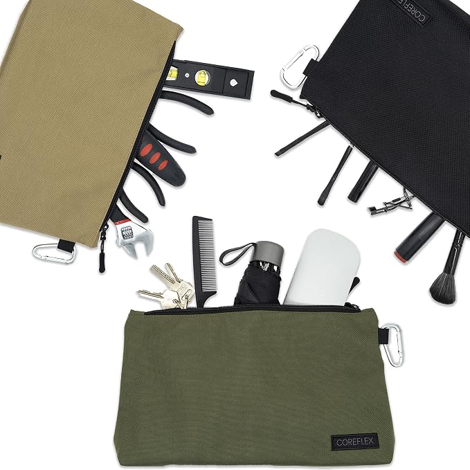 COREFLEX Premium Tool Pouch Zipper Bag, Small Tool Bag, Multipurpose Storage pouch, Heavy duty Flat Bottom Tool bag with YKK Zipper (3 pack Medium 10inch)
