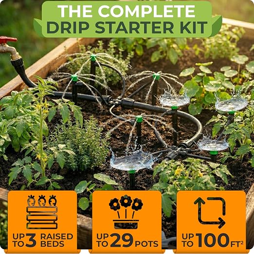 CARPATHEN Drip Irrigation System Kit - Complete Quick Connect Garden Watering System with Adjustable Sprinkler Emitters, 5/16" & 1/4" Tubing - Drip Line for Raised Beds, Greenhouse