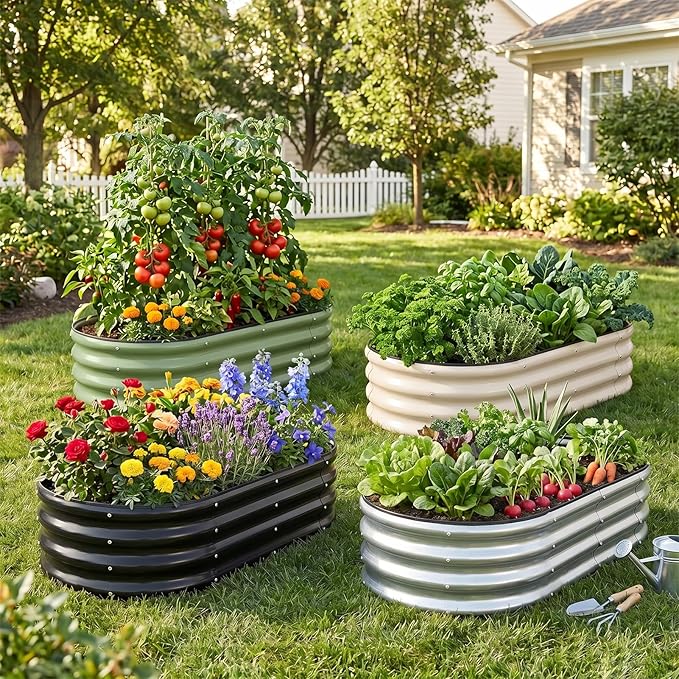 1MORE Galvanized Raised Garden Bed- Planter Garden Boxes Outdoor, Raised Beds for Gardening, 4x2x1ft Metal Garden Bed Kit for Vegetables Flower, Planter Raised Beds with Tools.Green-2pack