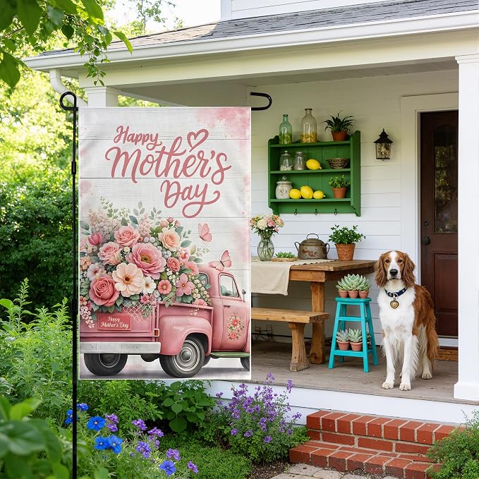Mother's Day Decorations - Happy Mother's Day Garden Flag | Mother's Day Decor Party Favors Supplies for Outdoor Outside | Mother Day Backdrop Banner for Garden Porch Patio Lawn Yard Home