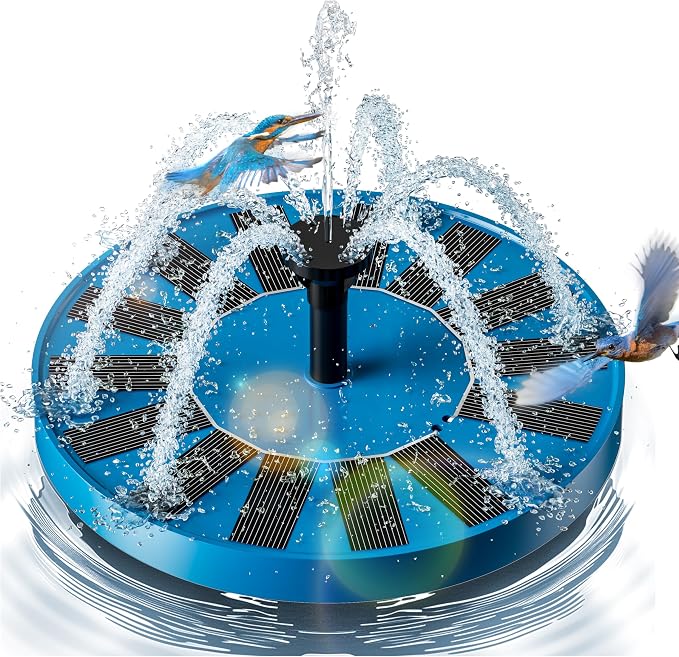 2.5W Solar Bird Bath Fountains – Upgraded Solar Pond Fountain with 6 Nozzles,Solar Fountain for Bird Bath, Pond, Garden Decor (Blue)